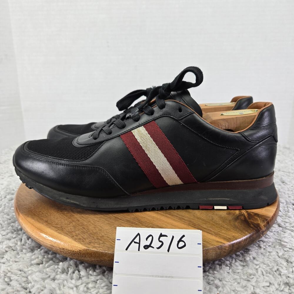 Bally Mens 12 Aston Black Calf Leather White Red Lace Up Casual Daily Sneaker